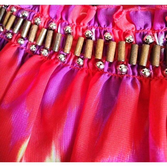 2b Bebe Strapless Maxi Dress With Beaded Top & Vibrant Boho Print Size Medium - Picture 6 of 9